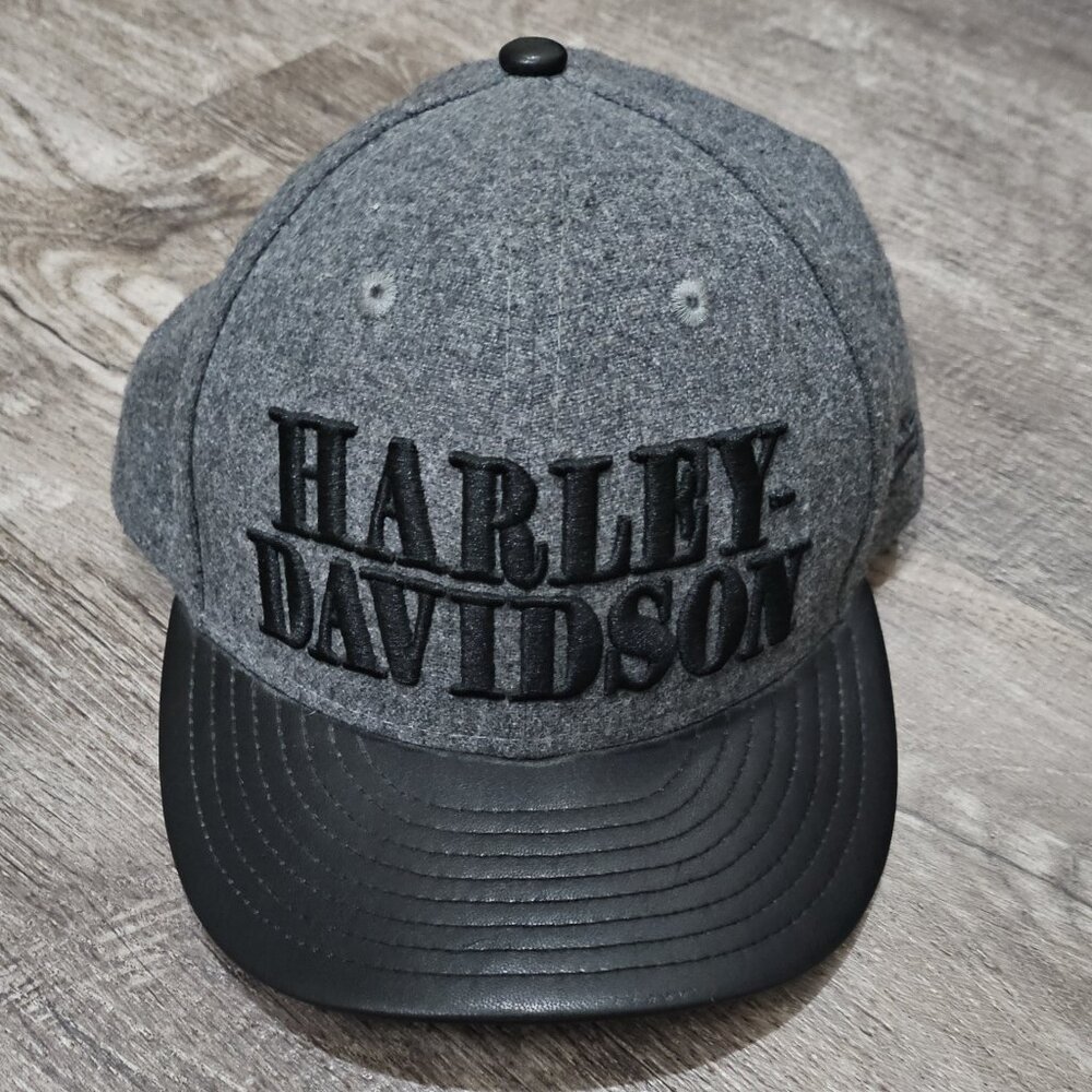 Harley Davidson Leather Brim Snap Back